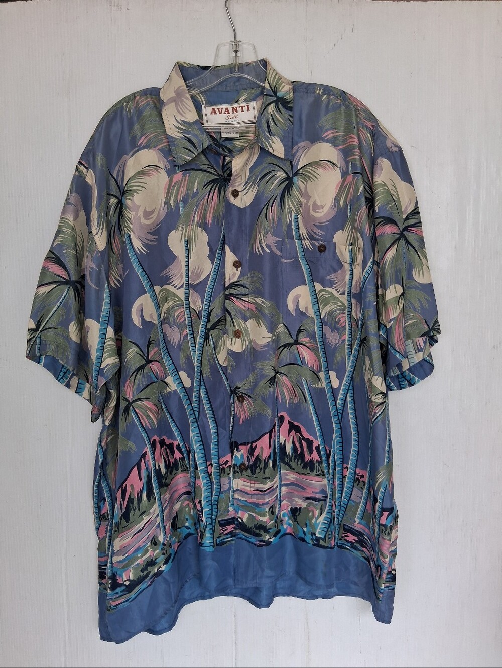 Avanti Silk Hawaii Hula Palms Aloha Print Silk Shirt Men's Size XXL Multicolor